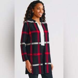 Kasper Nordstrom Open Cardigan Sweater NWT Black Red Plaid